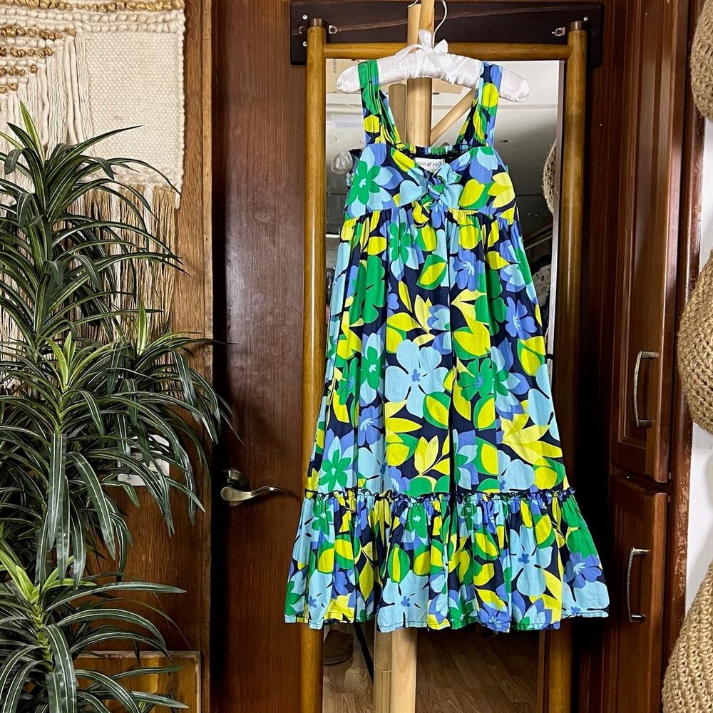Maggie & Zoe Girls Floral Tiered Sundress Sz 7 Smocked Cotton Easter Midi Ruffle